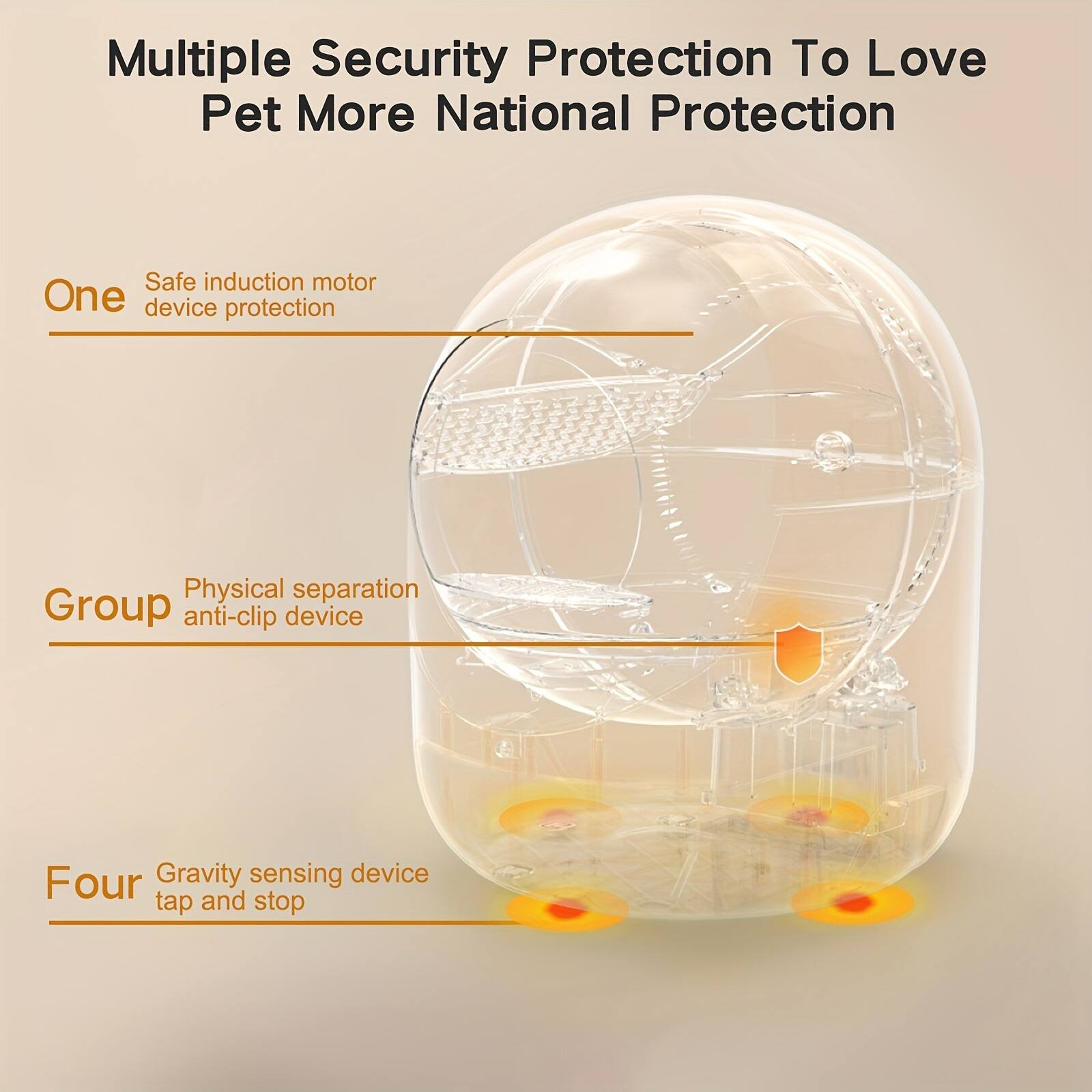 Multiple Security Protection To Love Pet More National Protection

One  
Safe induction motor device protection

Group  
Physical separation anti-clip device

Four  
Gravity sensing device tap and stop