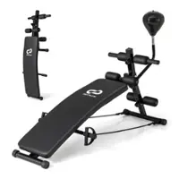 Costway - Adjustable Decline Sit-Up Bench for Home Gym with Speed Ball and Resistance Bands - Black - Front_Zoom