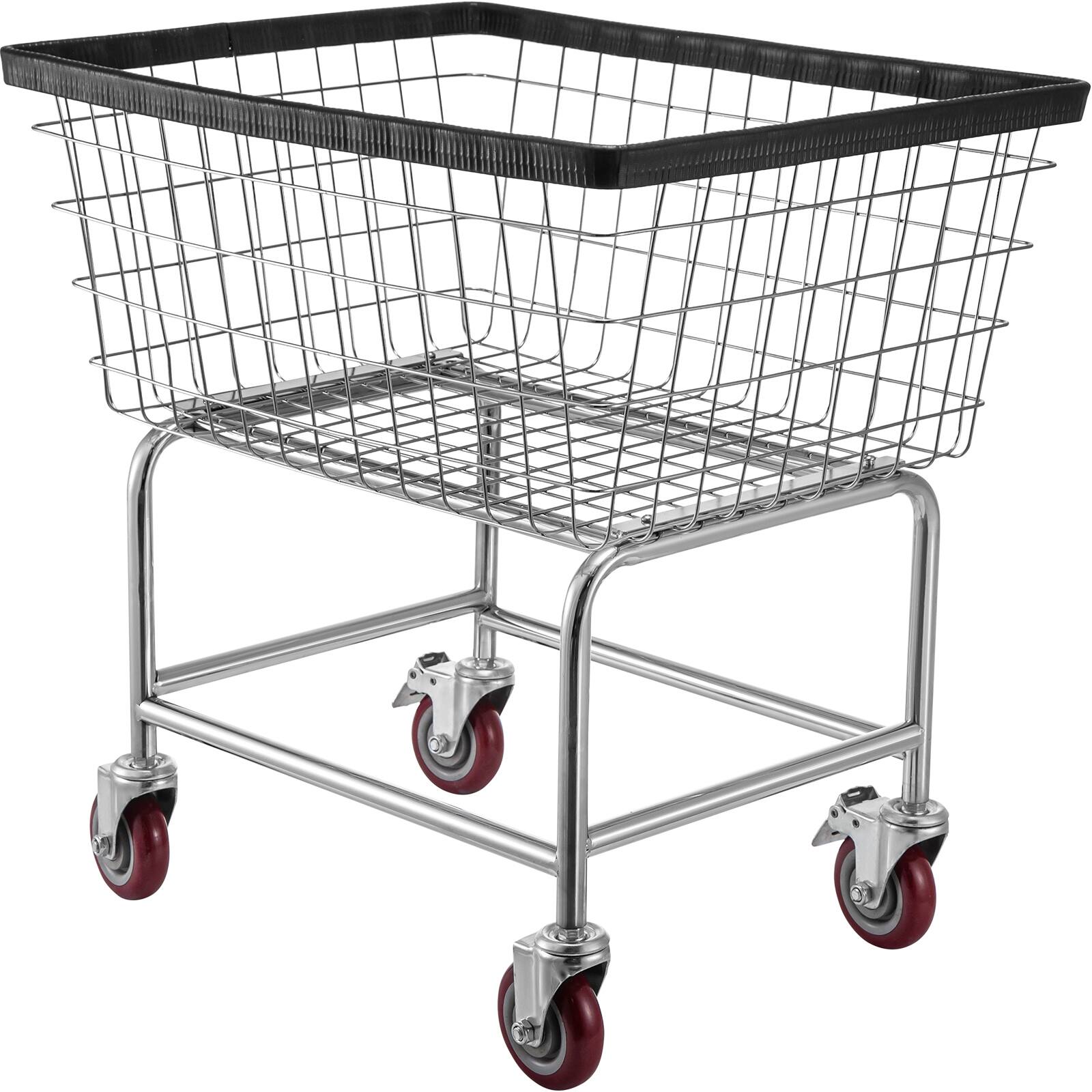 Alt View 1. LOVMOR - 2.5 Bushel Commercial Laundry Basket Cart with Wheels, 21 x 27 x 27.5 in. - Natural.