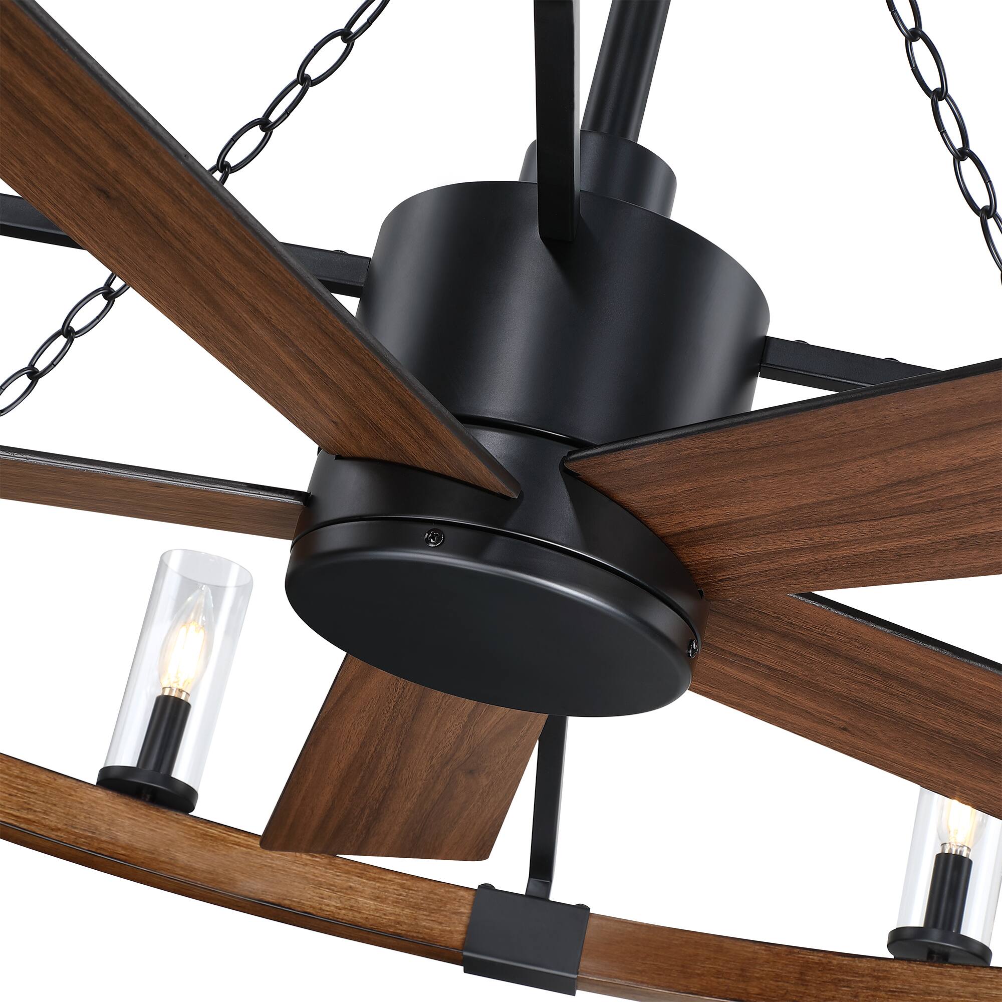 Alt View 9. Parrot Uncle - 52" Black Modern Wagon Wheel Chandelier Ceiling Fan with Light and Bubble Acrylic Shade - Black.