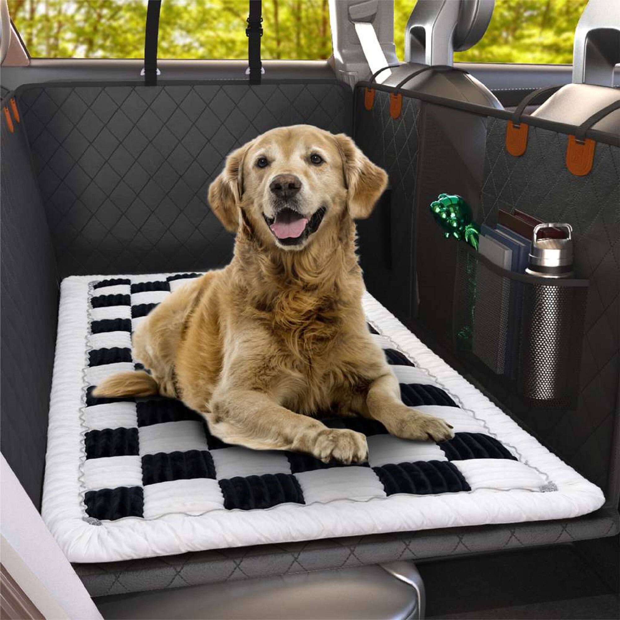 Alt View 1. Katziela - Katziela Backseat Pet Bed Mat–1.5”Thick Plush Dog Bed Topper for Car Seat Covers,SUVs & Trucks, Universal Fit(24.8”x54”) - Black White.