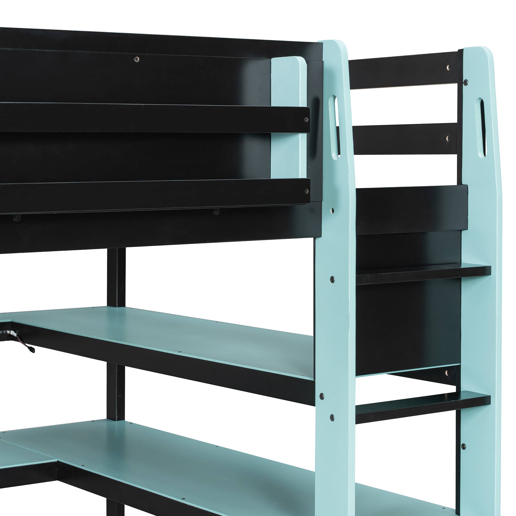 Alt View 1. Anysun - Full Size Wood Loft Bed with Desk,Side storage rack,Multi-storage Shelves and RGB Light - Blue.