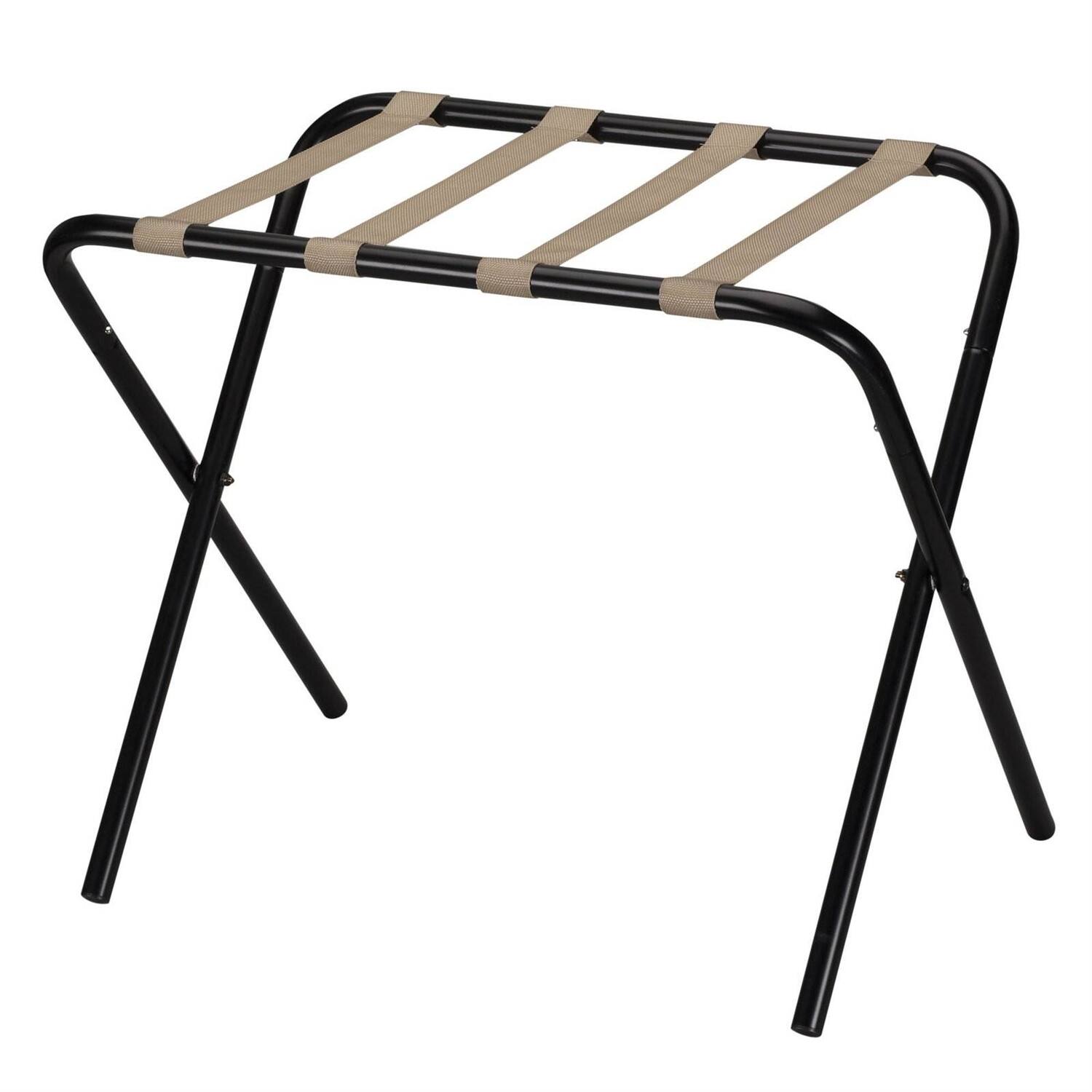 Back. Hivvago - Black Metal Folding Luggage Rack with Khaki Fabric Straps - Black.