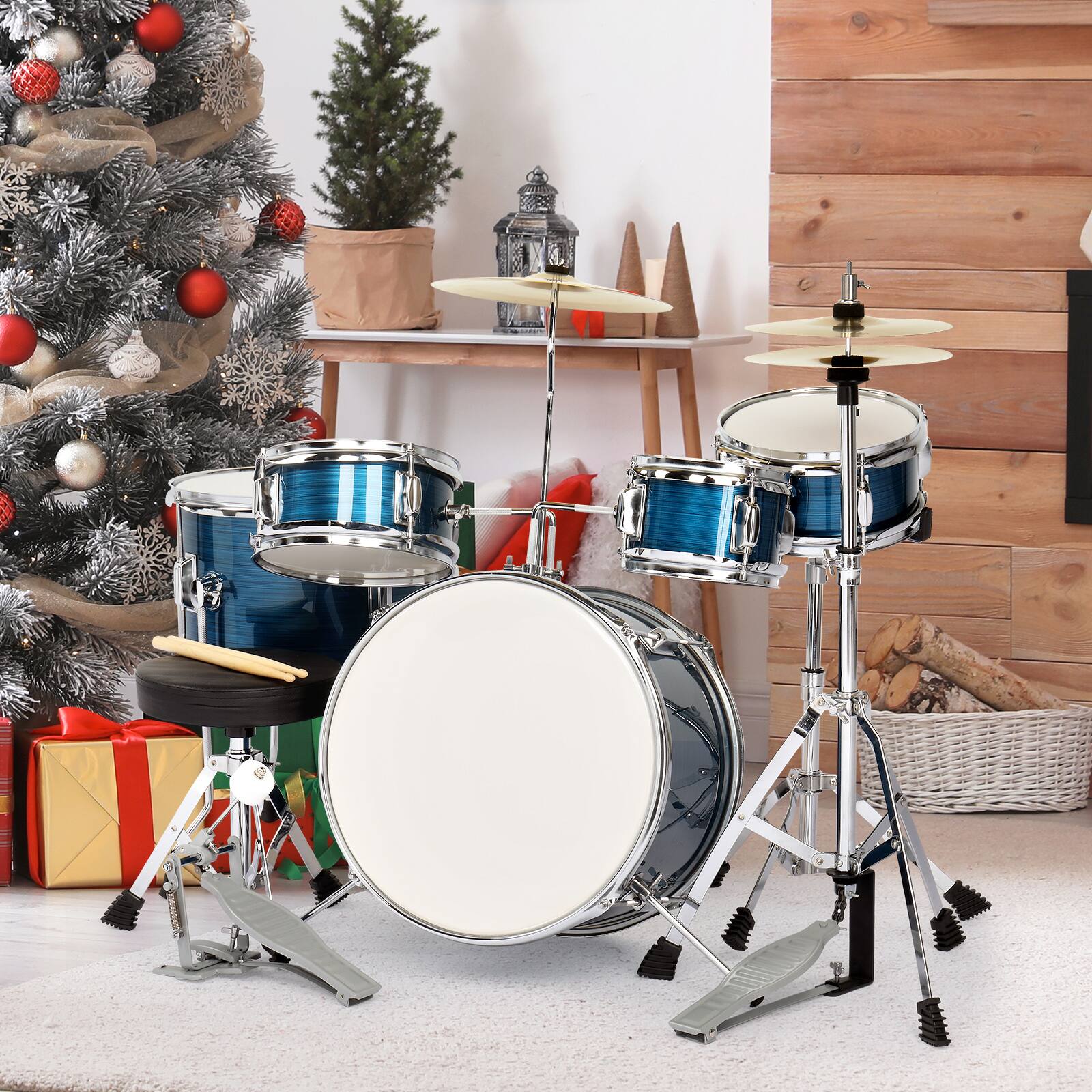 Angle. Winado - Glarry 5 Pieces Full Size Junior Drum Set Cymbals Kit with Stool & Sticks Black.