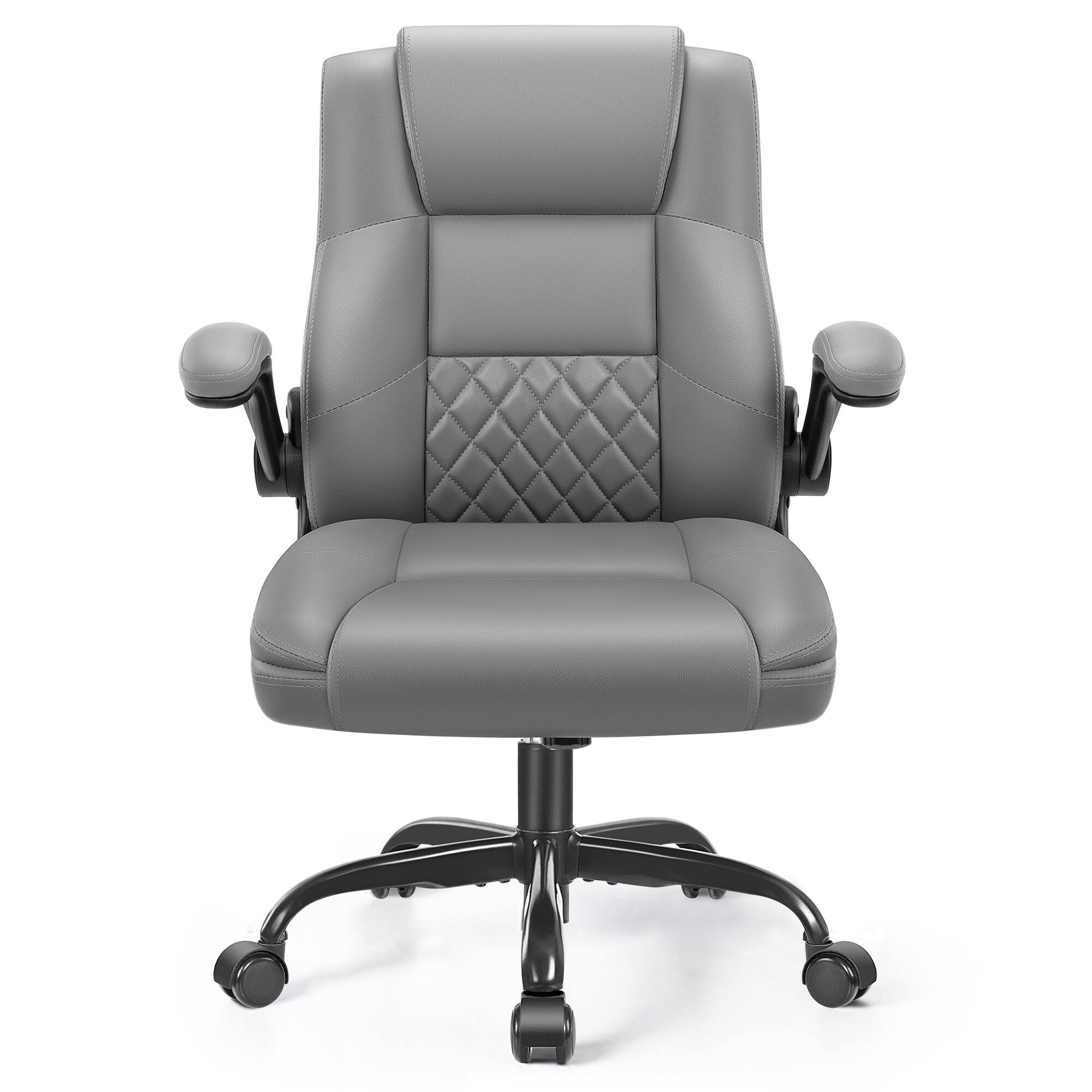 Alt View 6. KERDOM - Big Executive Chair with Adjustable Flip-up Arm, Lumbar Support, PU Leather Computer Office Chair with Adjustable Hight - Grey.
