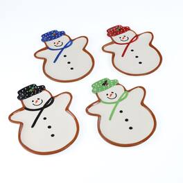 Euro Ceramica Home - Winterfest Snowman Plates, Set of 4 - Pattern
