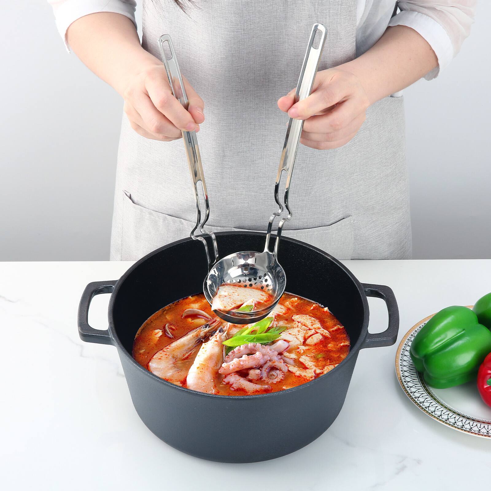 Alt View 3. KITCHENTREND - KitchenTrend 2Pcs Ladle and Skimmer Serving Spoon Strainer Spoon For Kitchen Home Use Large Capacity Wall Mounted.
