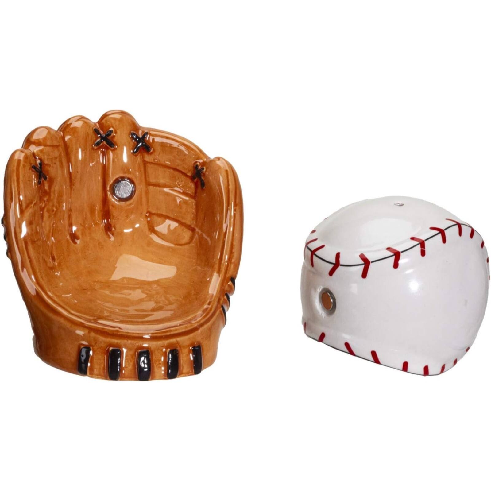 Back. Pacific Trading - Baseball Caught in a Mitt You're Out Ceramic Salt and Pepper Shakers Set - Multicolor.
