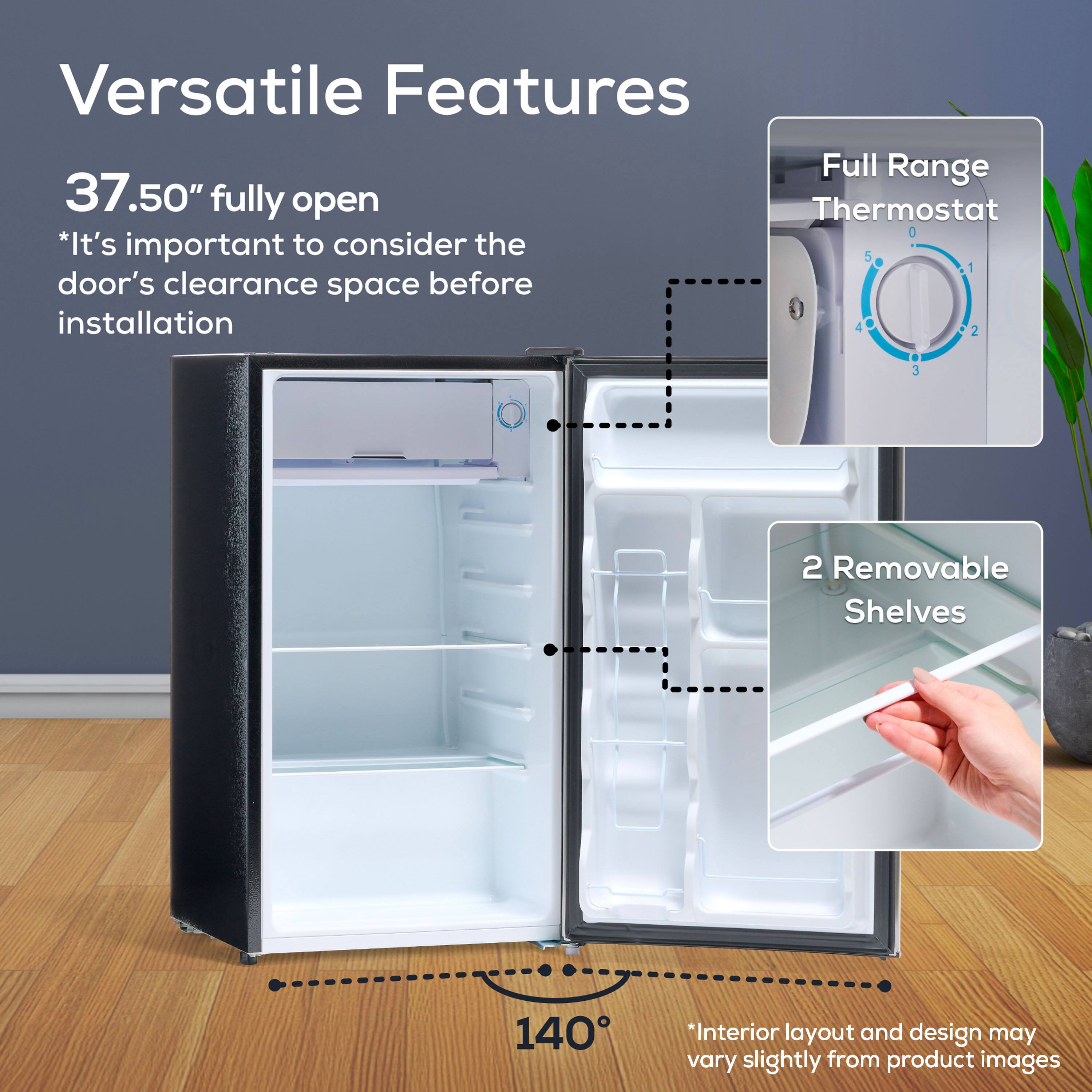 Versatile Features

37.50" fully open  
*It's important to consider the door's clearance space before installation

Full Range Thermostat

2 Removable Shelves

*Interior layout and design may vary slightly from product images