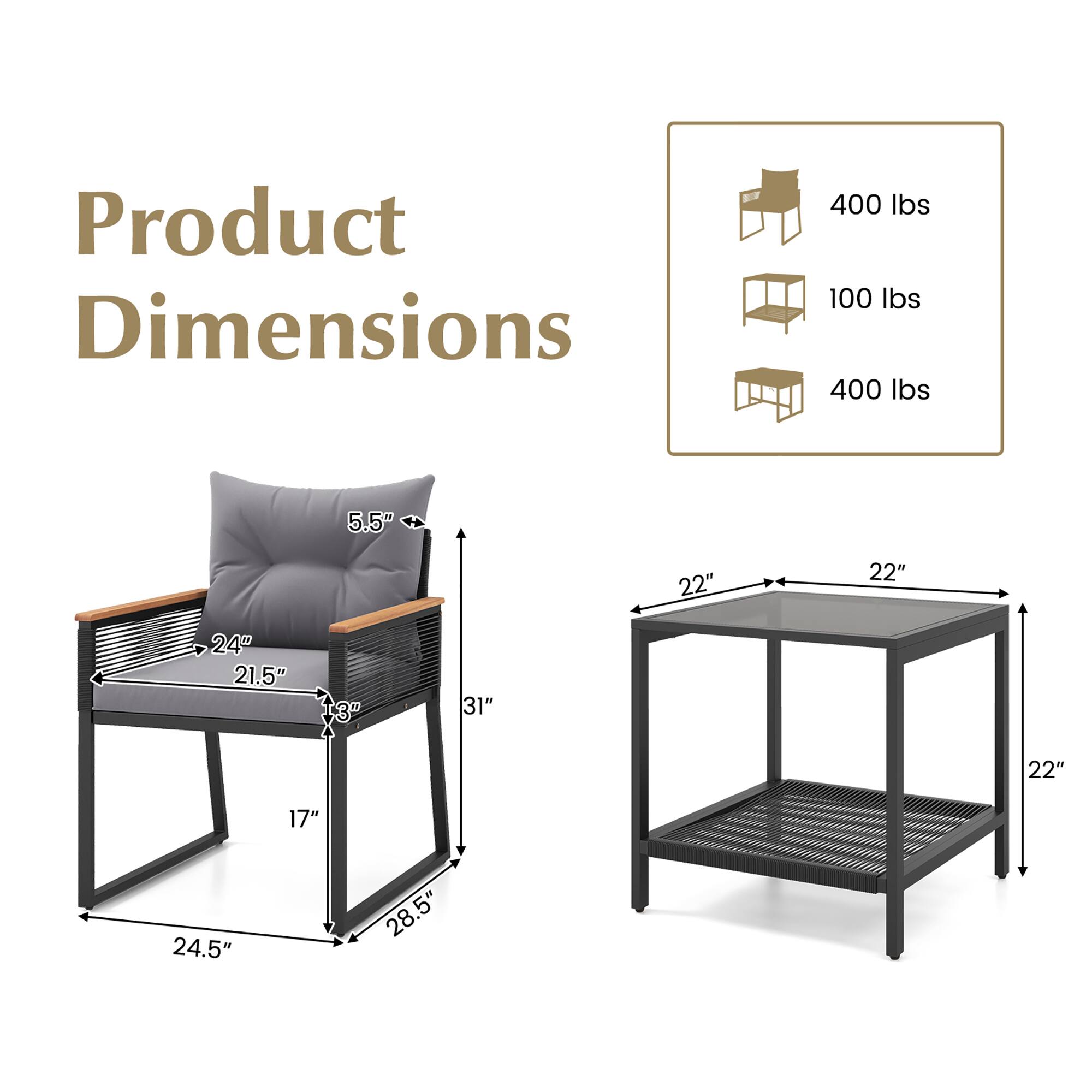 Product Dimensions

5.5"
22" 22" 24" 21.5" 13" 31" 22" 17" 24.5" 28.5"

400 Ibs
100 Ibs
400 Ibs