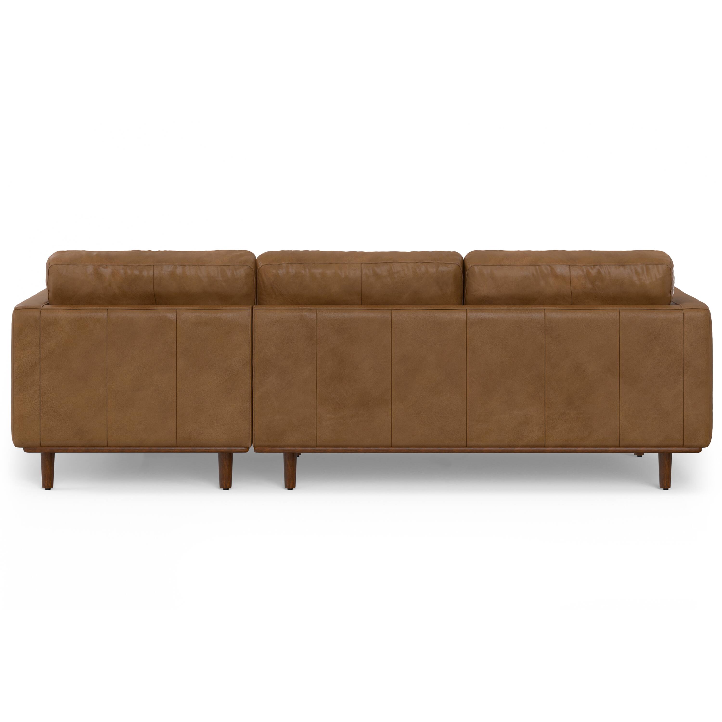 Alt View 2. Simpli Home - Morrison Mid Century Right Sectional 102 inch Wide Sofa Sectional in Caramel Brown Genuine Leather - Caramel Brown.