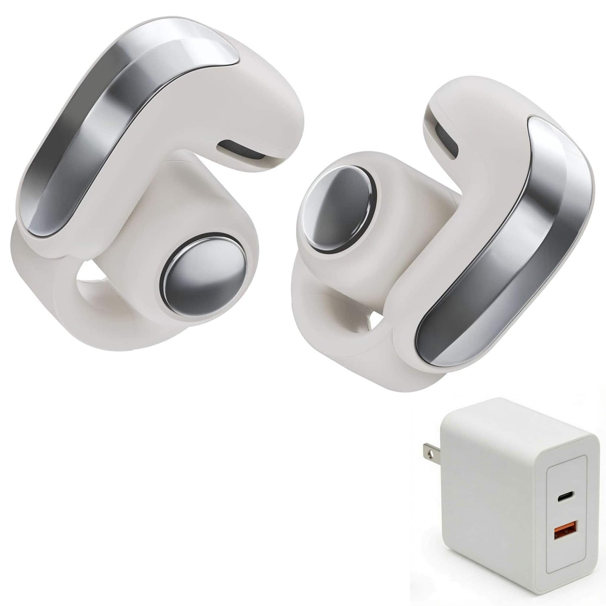 Bundle - Bose - Ultra Open Earbuds (2nd Gen) with Fast Charger - Open-Ear, Clip-On, (White Smoke)