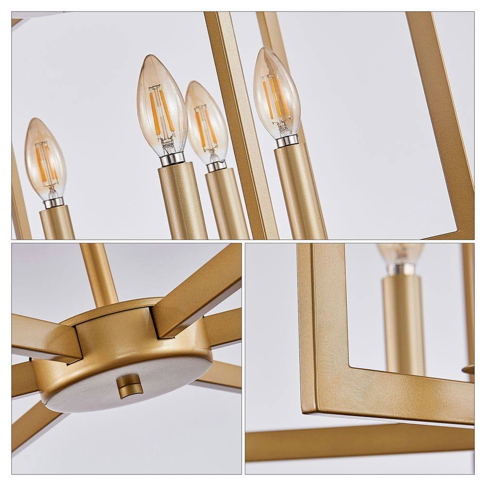 Alt View 2. Kadyn - 22" Modern Black Geometric 6-Light Chandelier – Industrial Metal Pendant Light Fixture, Gold - Gold.