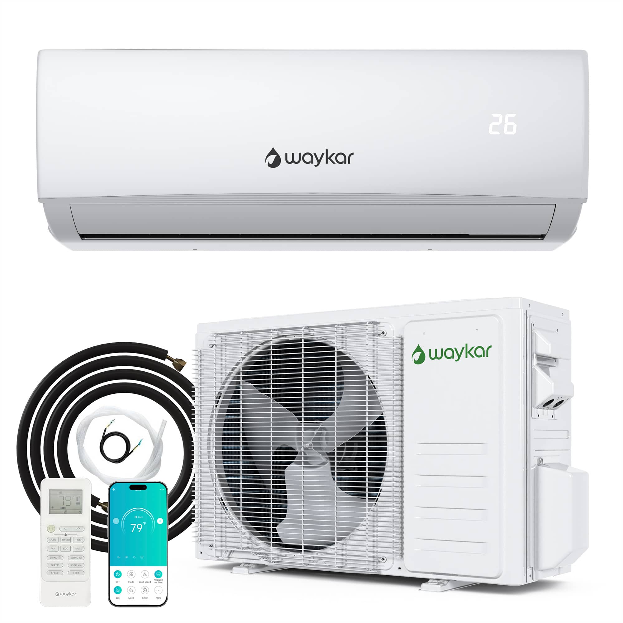 Waykar - 12000 BTU Wifi Enabled Mini Split Air Conditioner - White