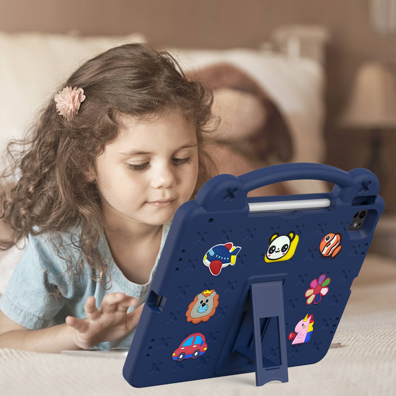 Alt View 4. UUCOVER - Kids Case for iPad Air 13-inch M4 M3 M2 (2026/2025/2024),Shockproof EVA Case Handle Adjustable Stand Cover - Navyblue.