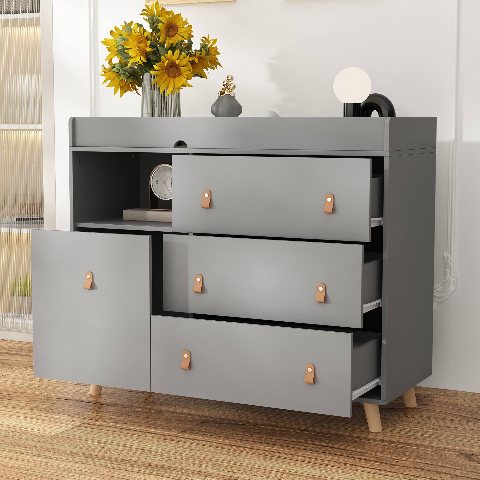 Angle. FUFU & GAGA - FUFU&GAGA Steel - Frame Storage Bed: LED Lights, Multi - Drawer & Modern Style - Gray.