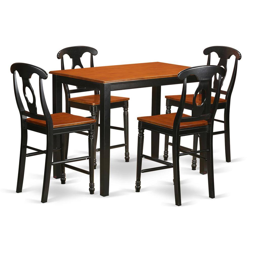 Left. East West Furniture - 5 PC counter height Table and chair set - high top Table and 4 bar stools with backs. - Black & Cherry.