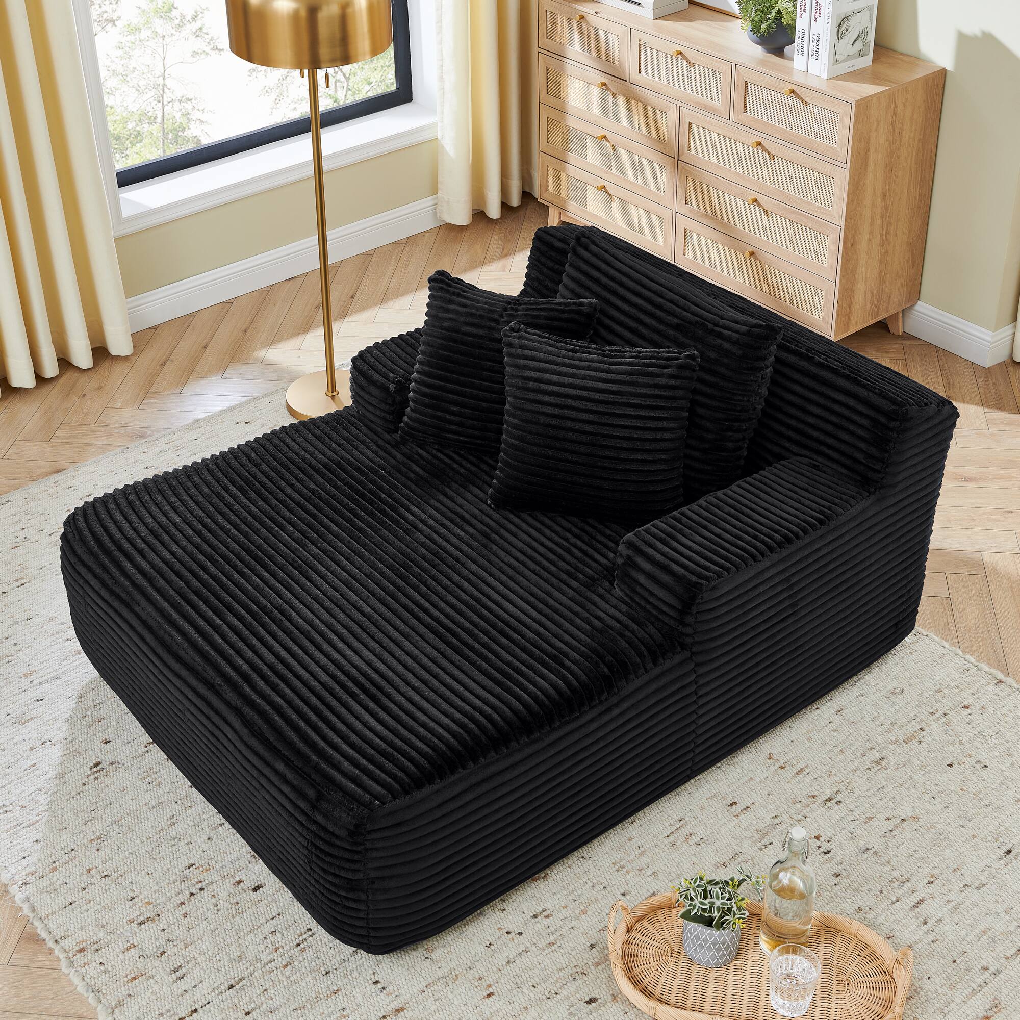 Left. Anysun - Single Lazy Lounge Chair - No Assembly, Fluffy Modern Design for Living Room & Bedroom - Black.