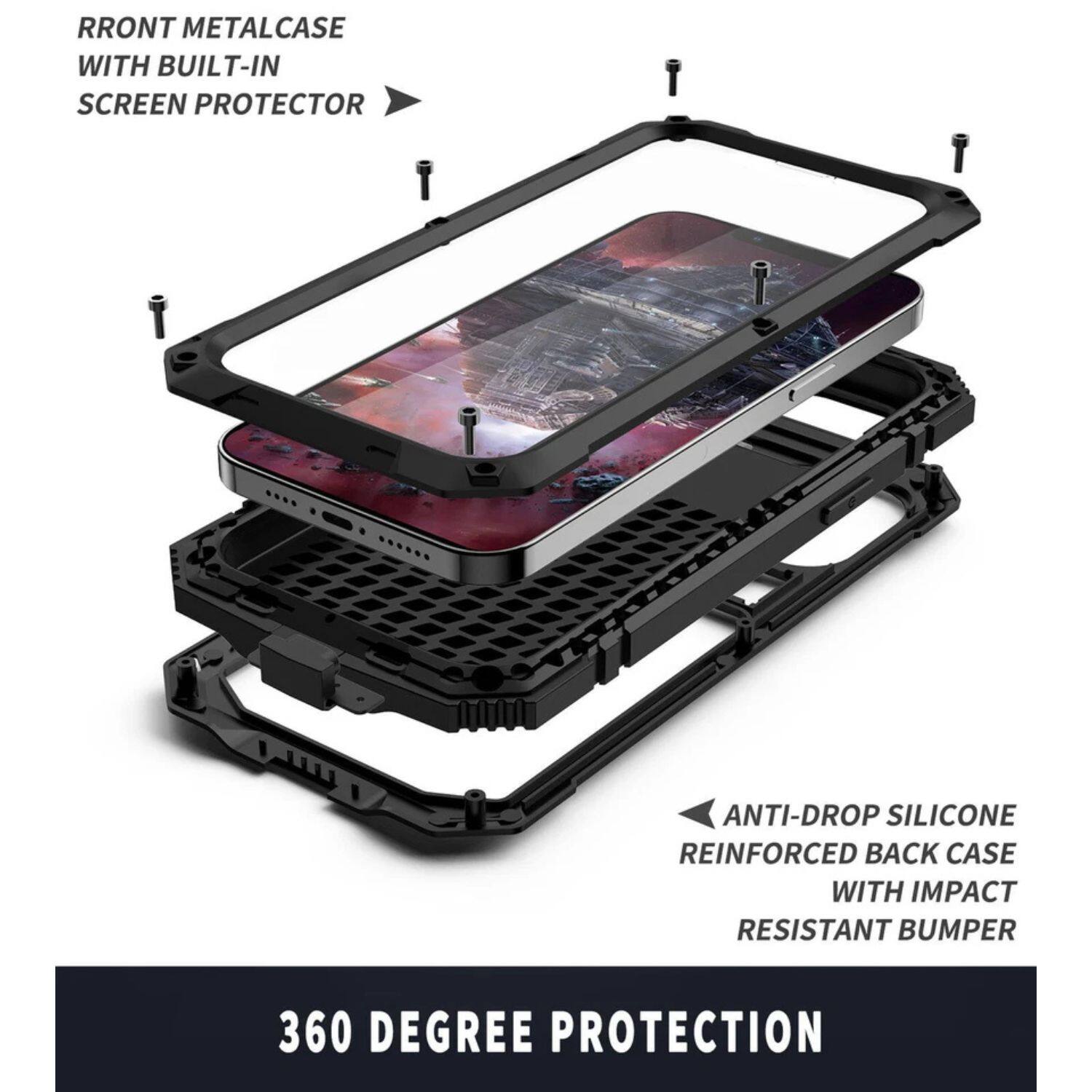 - FRONT METALCASE WITH BUILT-IN SCREEN PROTECTOR
- ANTI-DROP SILICONE REINFORCED BACK CASE WITH IMPACT RESISTANT BUMPER
- 360 DEGREE PROTECTION