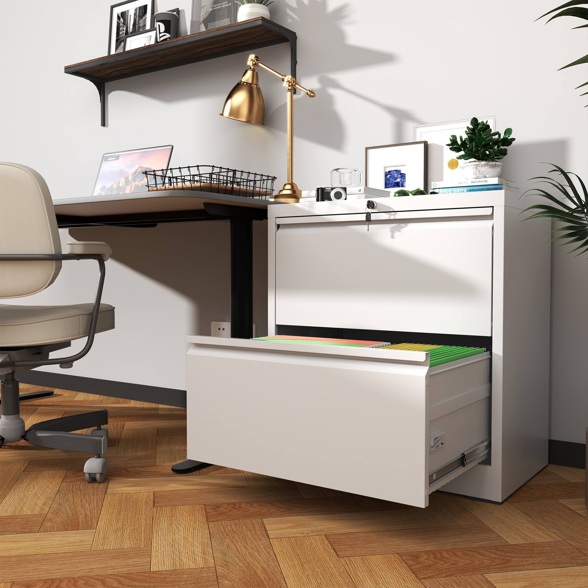 Angle. Boyel Living - 2-Drawer Lateral Metal File Cabinet with Lock - White.