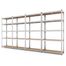 Costway - 4 PCS 5 Tier Adjustable Garage Shelving Unit with 2000 lbs Max Load for Warehouse - Silver