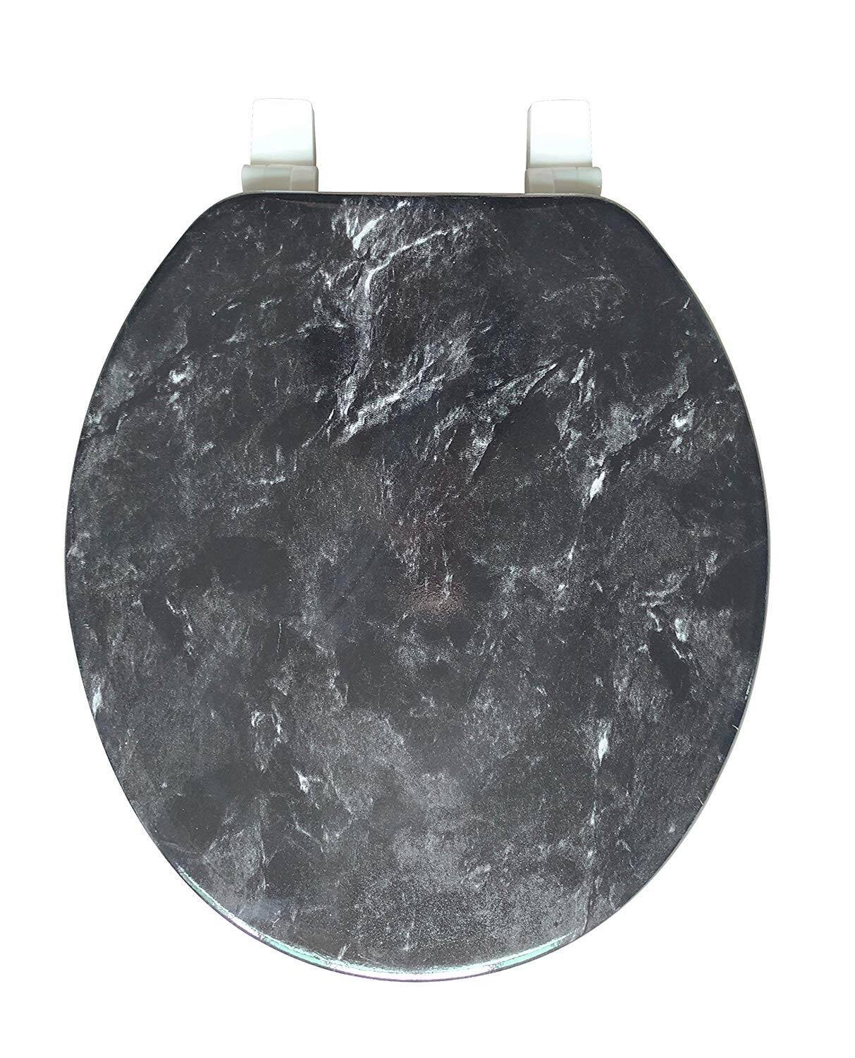 Angle. J&V TEXTILES - Marble Round Toilet Seat - Black.