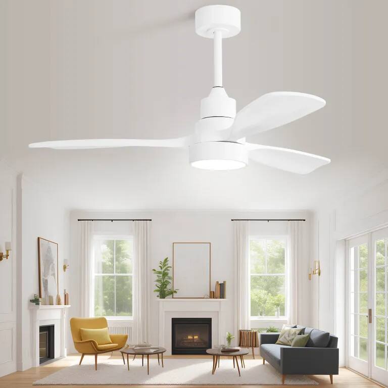 Alt View 1. GOODSILO - 48 Inch Reversible DC Motor Ceiling Fan with Remote Control and Solid Wood Blades for Large Room Airflow - White.