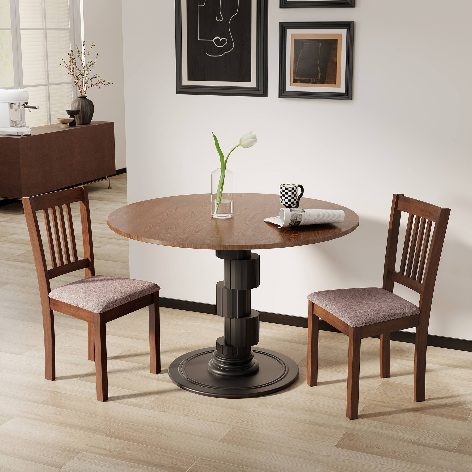 Alt View 8. Homcom - Chairs Set of 2 Linen Upholstered Kitchen Chairs with Rubberwood Legs for Dining Room Living Room Walnut - Walnut, Taupe.