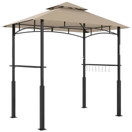 Outsunny - 8' x 5' Grill Gazebo, Double Tiered Outdoor BBQ Gazebo with LED Light, 2 Side Shelves, Hooks and Bottle Opener - Khaki