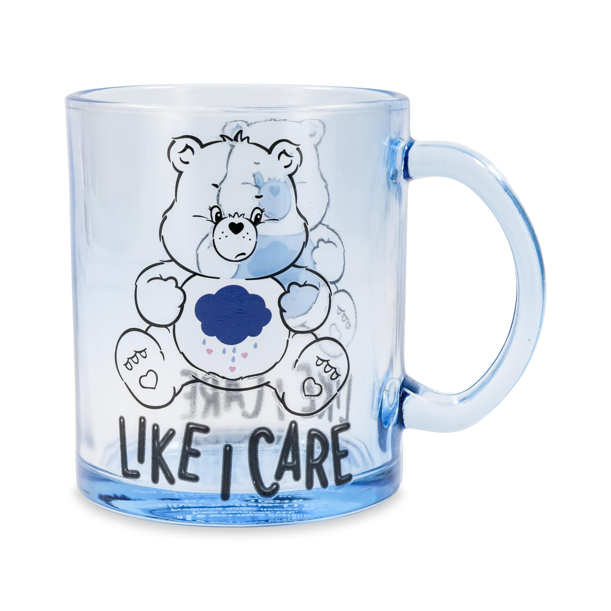 Silver Buffalo - Care Bears Grumpy Bear "Like I Care" Glass Coffee Mug | Holds 18 Ounces - Multi-Colored