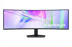 Front. Samsung - Samsung Viewfinity 49" S9 (S95UC) Dual QHD 1000R Curved Monitor (HDMI, USB, DisplayPort) - Black.