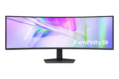 Front. Samsung - Samsung Viewfinity 49" S9 (S95UC) Dual QHD 1000R Curved Monitor (HDMI, USB, DisplayPort) - Black.