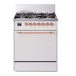 ILVE - Nostalgie II Series 30 in. Dual Fuel Range with 5 Sealed Burners (Liquid Propane, Copper Trim) - White