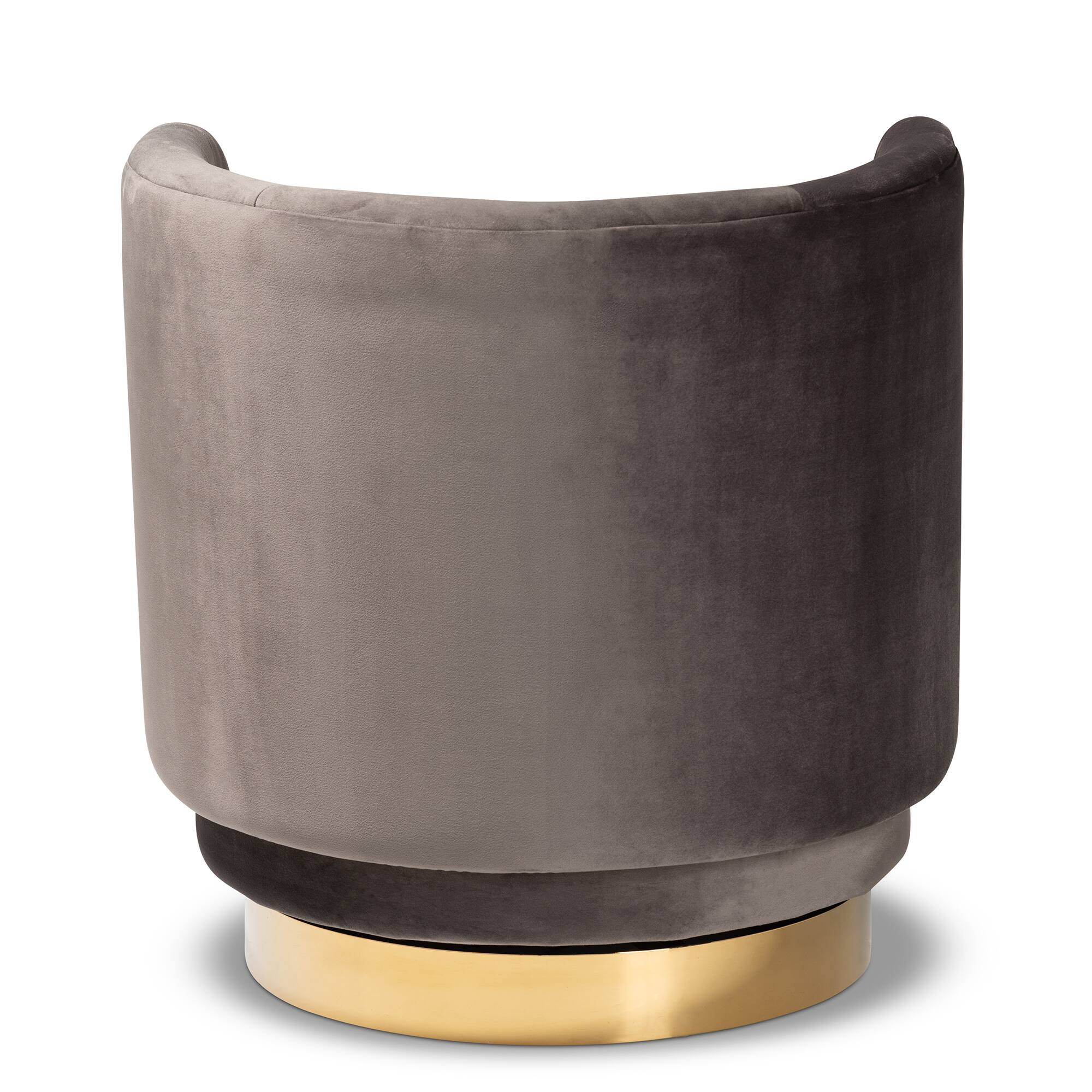 Back. Baxton Studio - Saffi Glam and Luxe Velvet Fabric Upholstered Gold Finished Swivel Accent Chair - Grey/Gold.