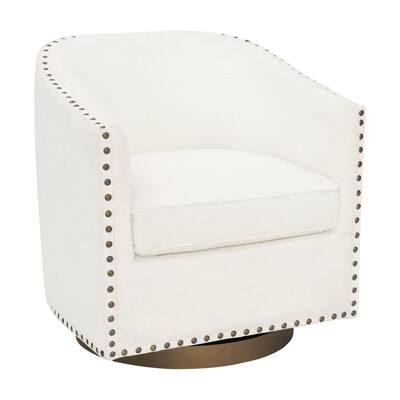 Front. Emma + Oliver - Cole Upholstered Club Style Barrel Accent Chair with 360° Swivel Base and Decorative Nail Head Trim - Cream Boucle.