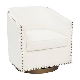 Emma + Oliver - Cole Upholstered Club Style Barrel Accent Chair with 360° Swivel Base and Decorative Nail Head Trim - Cream Boucle