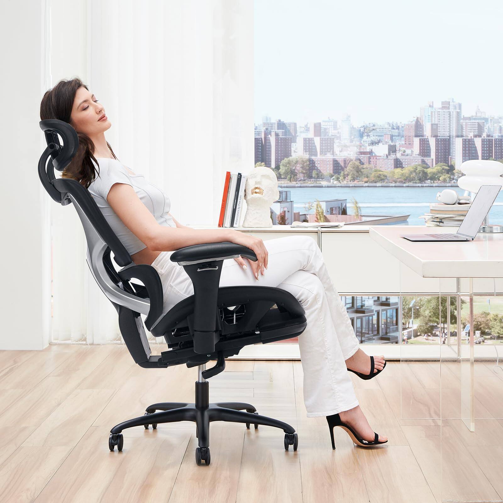 Alt View 7. Hirose Alice - COLAMY Ergonomic Mesh Office Chair with Footrest, Executive High Back Computer Desk Chair with Wide Headres... - Xk01-darkgrey.
