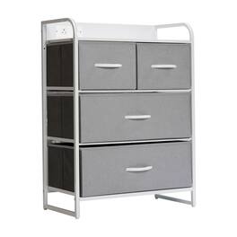 Emma + Oliver - Charging Nightstand with 4 Fabric Drawers, 2 USB Ports, 1 Outlet - Gray Drawers/White Frame