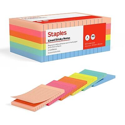 Staples - Sticky Notes, 4" x 6", Golden Hour Collection, Lined, 100 Sheets/Pad, 6 Pads/Pack - Assorted