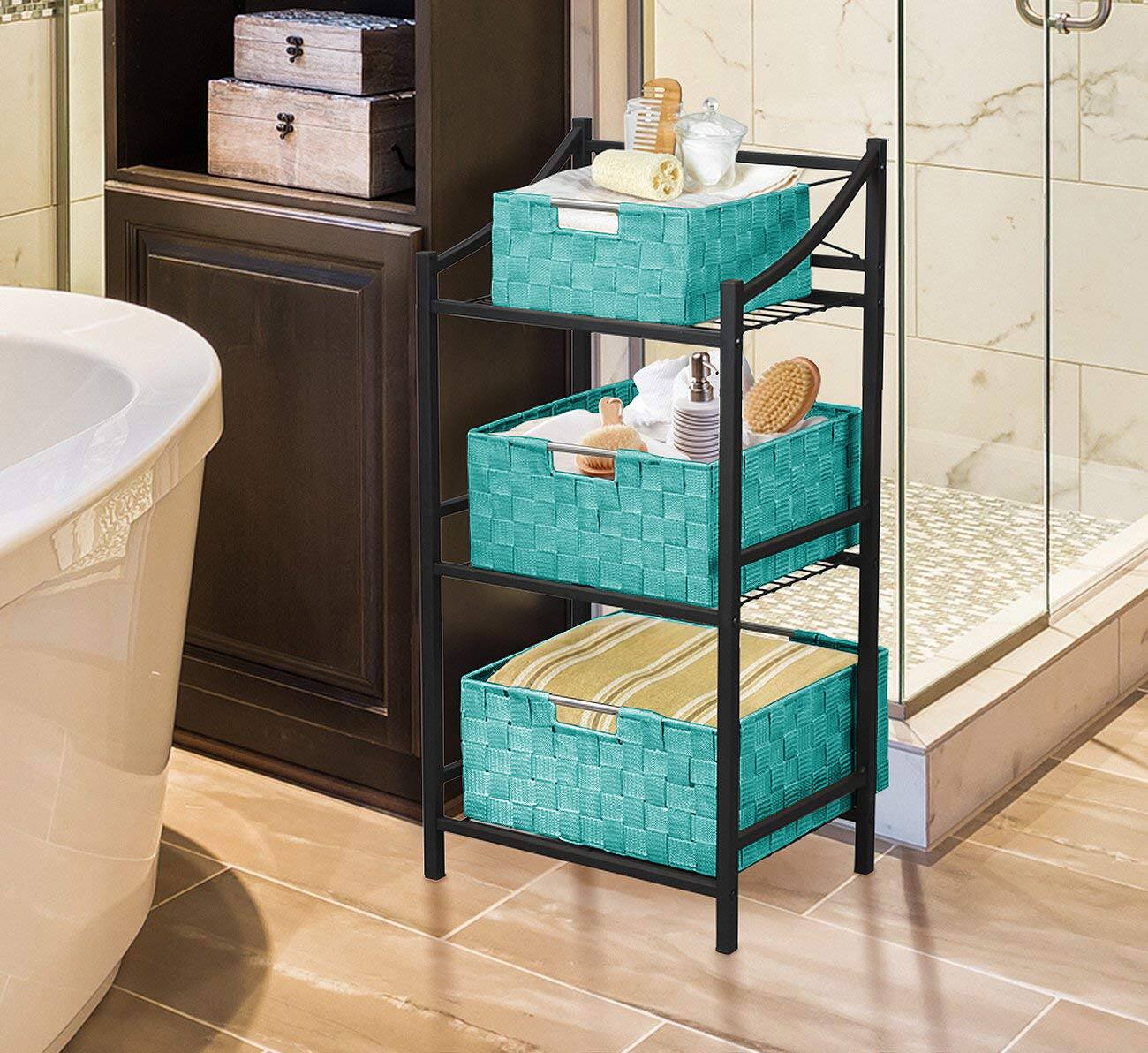 Left. Sorbus - Weave Basket Bin Set Double Woven (9 Pack) - Blue.