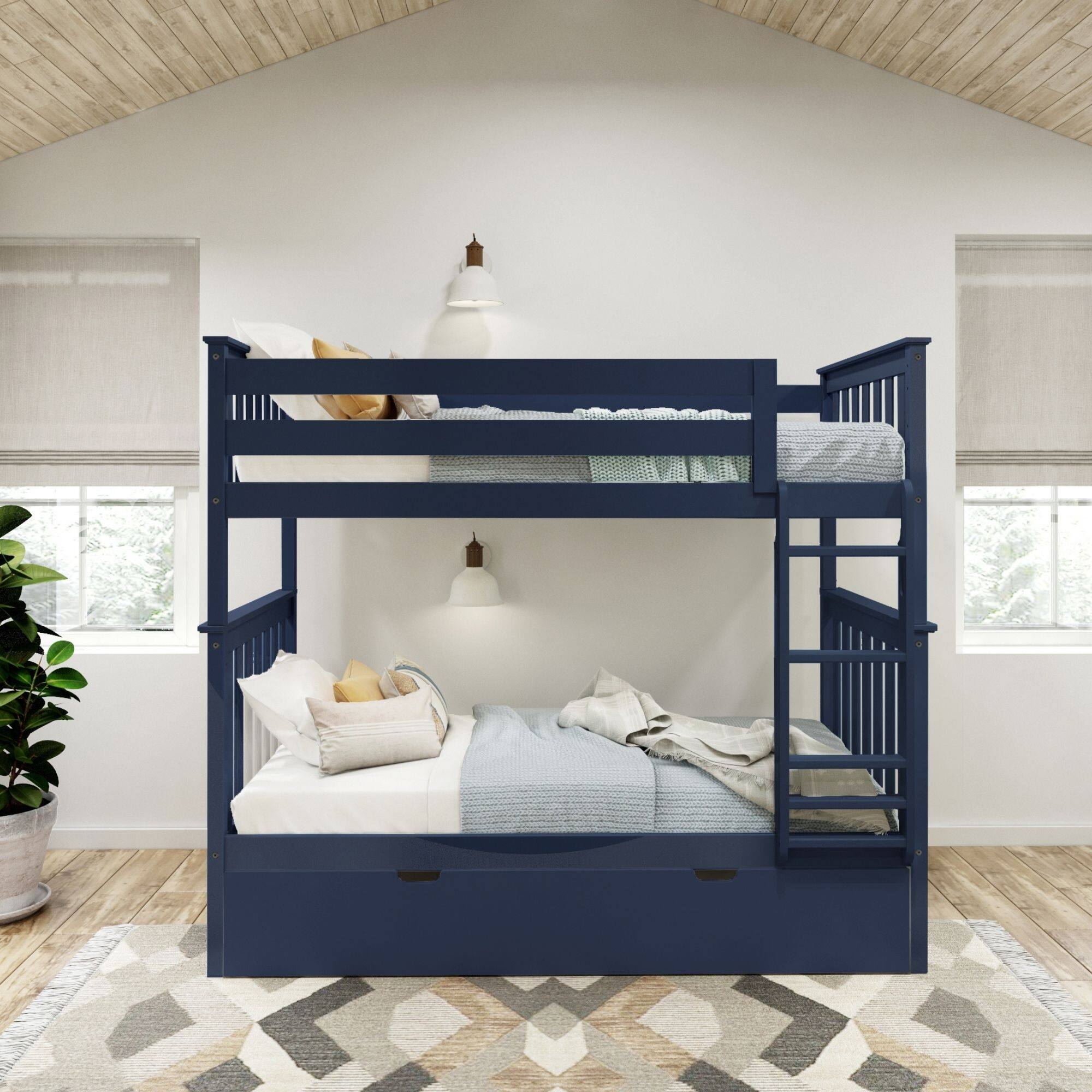 Alt View 1. Plank+Beam - Classic Twin over Twin Bunk Bed Bed + Trundle, Blue - Blue.