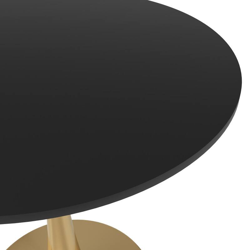 Alt View 4. LeisureMod - Bristol 24" Round MDF/Sintered Stone Dining Table, Modern Pedestal Base - Scratch-Resistant Kitchen & Cafe Table - MDF - Black.