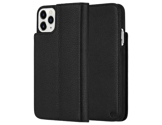 Front. Case-Mate - Case-Mate Apple iPhone 11 Pro Case Black Genuine Leather Wallet Folio - Black.