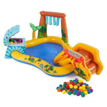 Front. Intex - Intex Inflatable Dinosaur Water Splash Play Center & Plastic Fun Ballz, 100 Pack - Multi-colored.