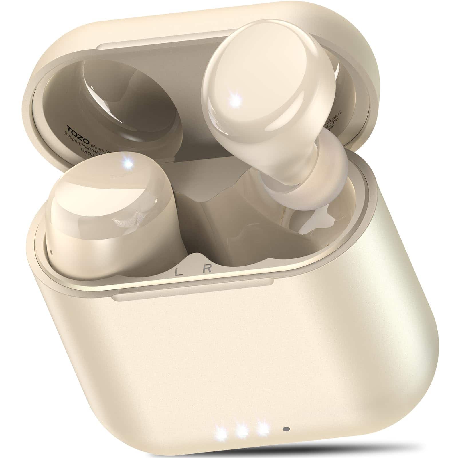 TOZO - T6 Wireless Earbuds, Bluetooth 5.3, Stereo Sound, 50H Playtime, Wireless Charging, Custom EQs, IPX8 - Champagne