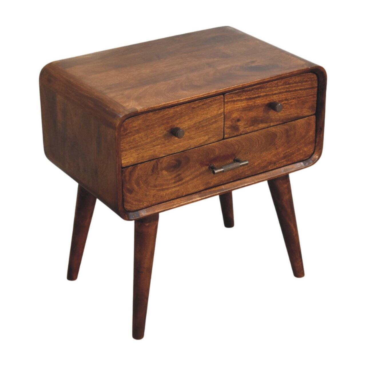 Alt View 2. Artisan Furniture - Artisan Furniture Solid Wood Avora 3-Drawer Chestnut Nightstand, Nordic Legs, Brown - Brown.