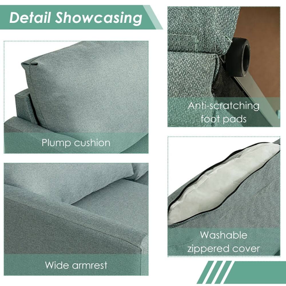 Detail Showcasing

- Plump cushion
- Wide armrest
- Anti-scratching foot pads
- Washable zippered cover