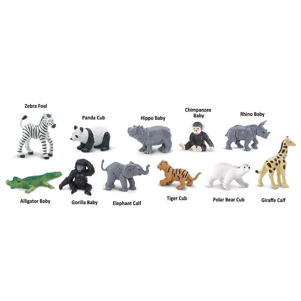 Zebra Foal  
Panda Cub  
Hippo Baby  
Chimpanzee Baby  
Rhino Baby  
Alligator Baby  
Gorilla Baby  
Elephant Calf  
Tiger Cub  
Polar Bear Cub  
Giraffe Calf