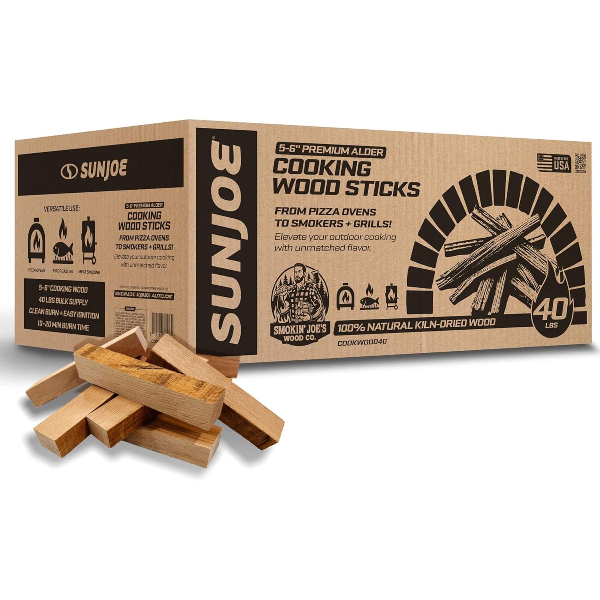 Sun Joe - Cooking Sticks, Natural Kiln-Dried Alder Wood for Pizza Ovens, COOKWOOD40