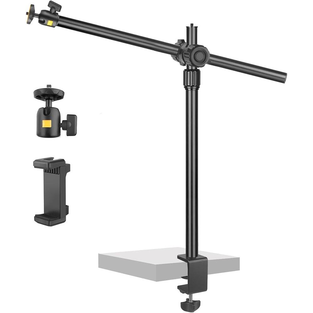 PARKER SLATER - Camera desk mount with articulating arm, 1/4" ball head, and C-clamp stand for DSLR, ring light, and streaming.